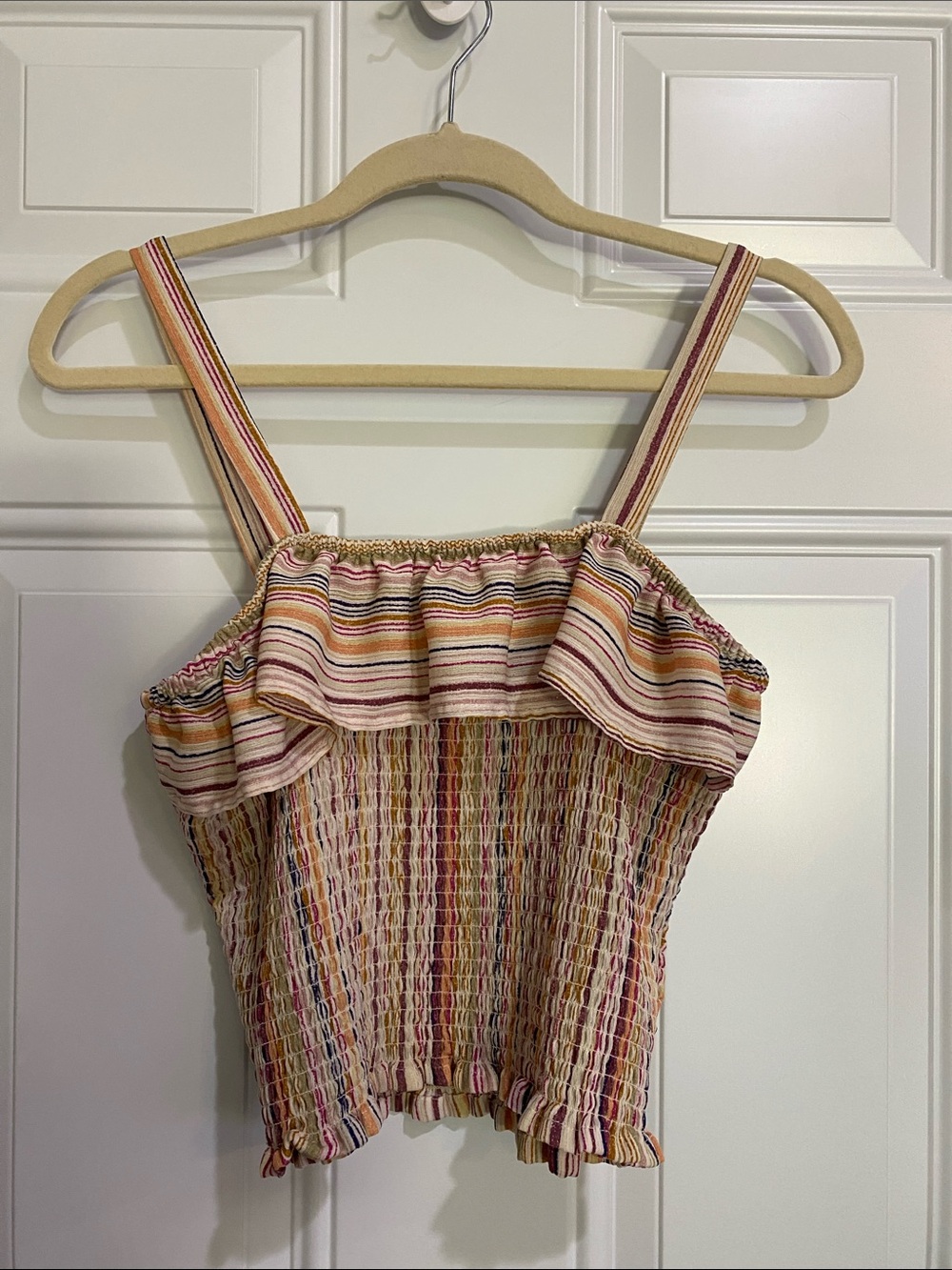 Striped Smocked Crop Top - Multi Pink Stripes